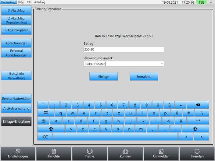 Einlagen und Entnahmen Superpos Kassensystem Gastronomie