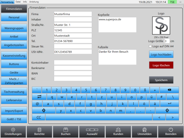 Firmendaten Superpos Kassensystem Lieferservice